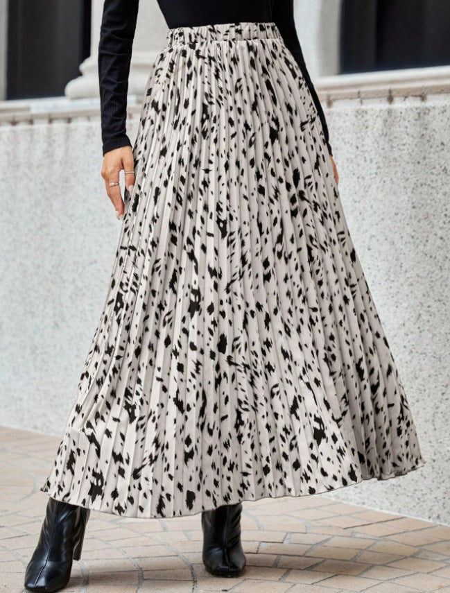 Damen Maxi-Faltenrock mit modischem Muster R&B