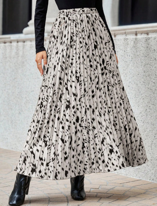 Damen Maxi-Faltenrock mit modischem Muster R&B