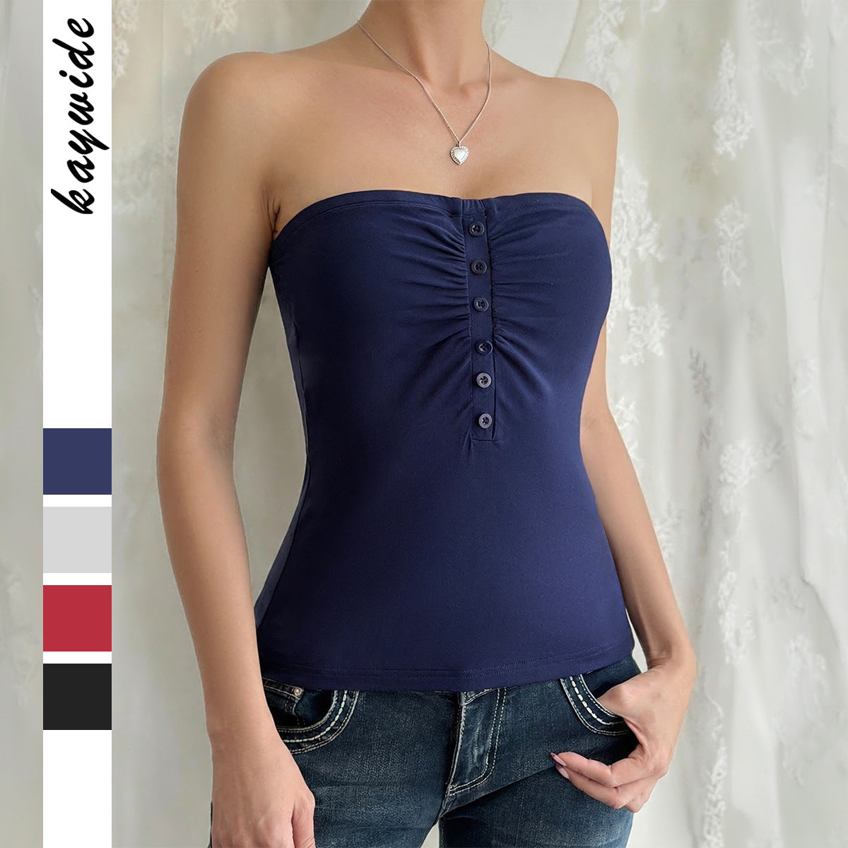 Damen Trägershirt mit Rüschendetails und Knopfverschluss R&B