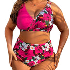 Damen Hochgeschnittener Bikini mit Wickeldesign und floralem Muster R&B