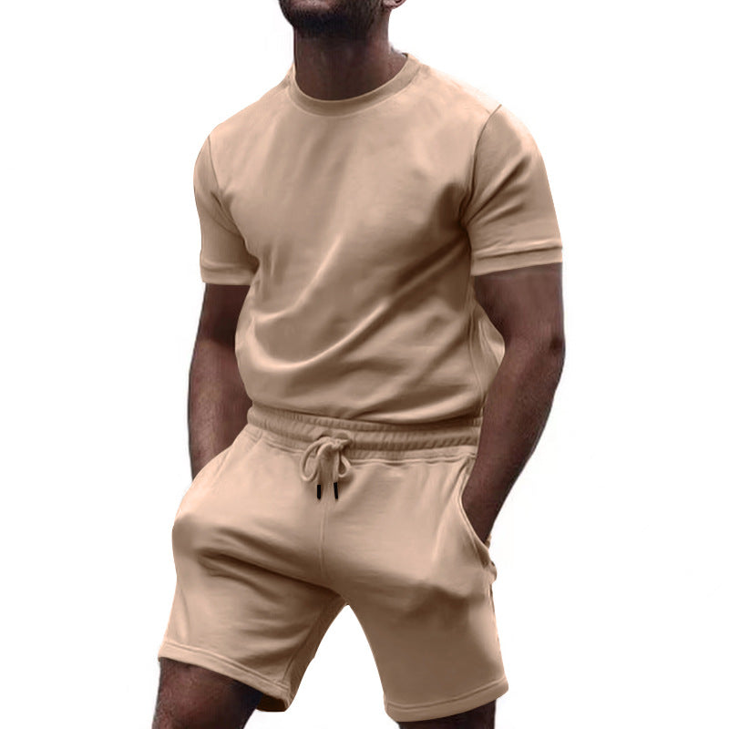 Herren nan minimalistisches Jersey-Ensemble mit bequemem Rundhalsshirt und elastischer Tunnelzug-Kurzhose R&B