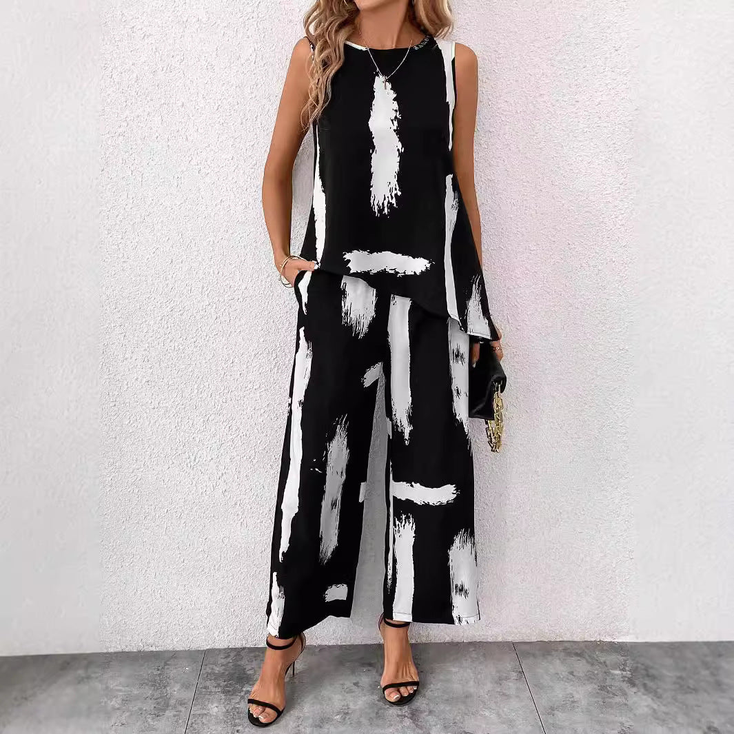 Damen Zweiteiliges Ensemble mit lässigem Schnitt und auffälligem Pinselstrichdesign R&B