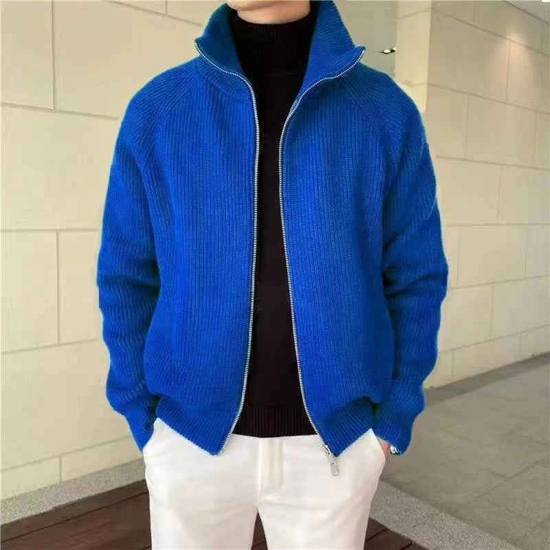 Herren hochwertige Strickjacke mit hohem Kragen und praktischen Reißverschluss R&B