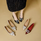 Damen spitze Ballerinas mit funkelnder Schmuckschnalle