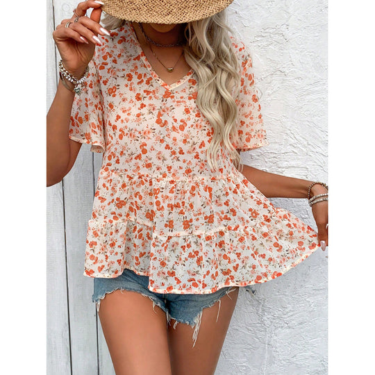 Damen Bluse mit Rüschenschnitt und floralem Muster R&B