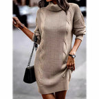 Damen Strickkleid mit Rollkragen und Zopfdesign R&B