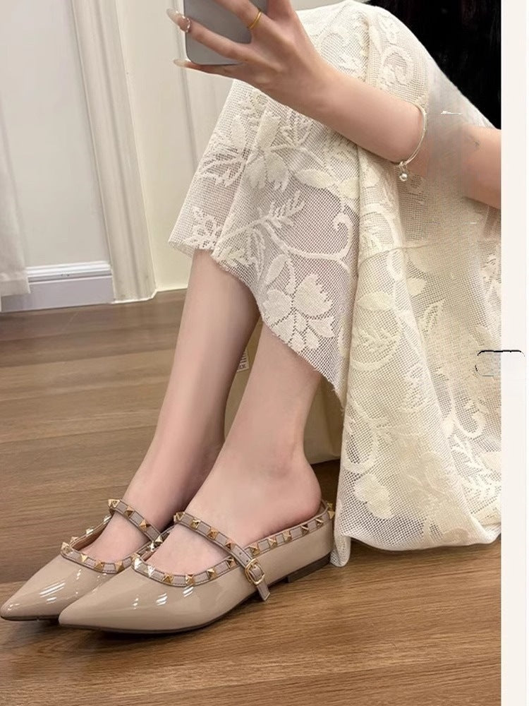 Damen elegante Slingback Ballerinas mit dekorativen Nieten R&B