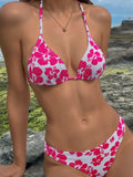 Damen Triangel-Bikini mit floralem Muster und verstellbaren Trägern R&B