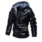 Herren lässige Kunstlederjacke mit abnehmbarer Kapuze und zahlreichen Taschen R&B
