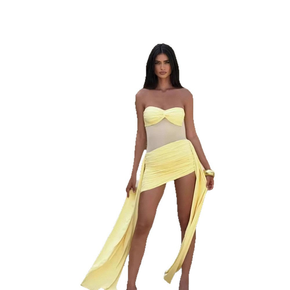 Damen Badeanzug mit schulterfreiem Design und eleganter Drapierung R&B