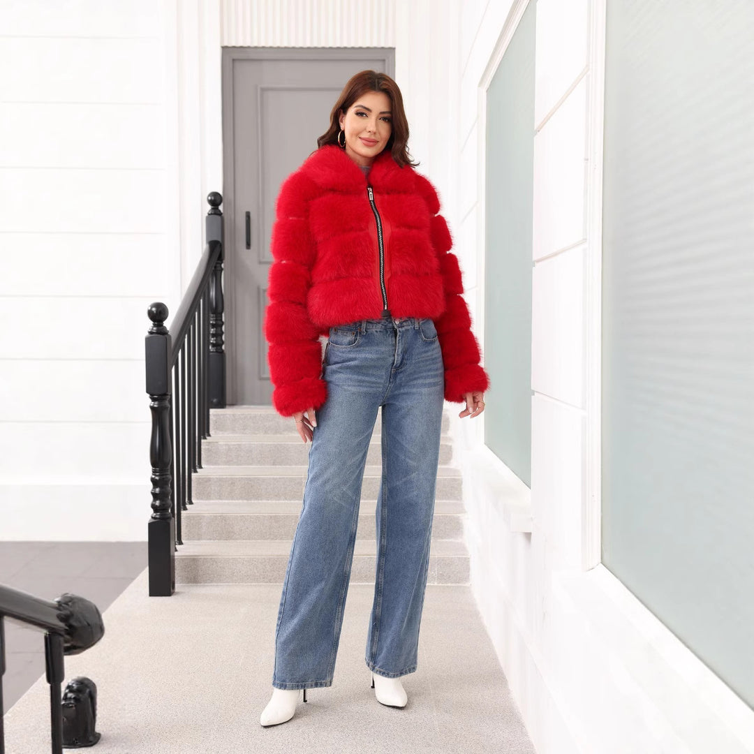 Damen Modischer Kunstpelz-Winterjacke R&B