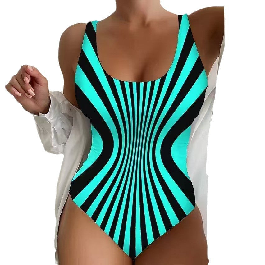 Damen Einteiler Badeanzug mit hypnotischem Streifenmuster R&B