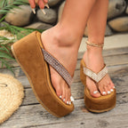 Damen Glamouröse Zehentrenner-Sandalen mit flauschigem Plateau R&B