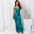 Damen Maxikleid mit floralen Akzenten und elegantem Wasserfall-Ausschnitt R&B
