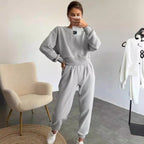 Damen nan Cropped-Sweater-Set mit V-Nahtdetail und hoher Taille Jogginghose R&B
