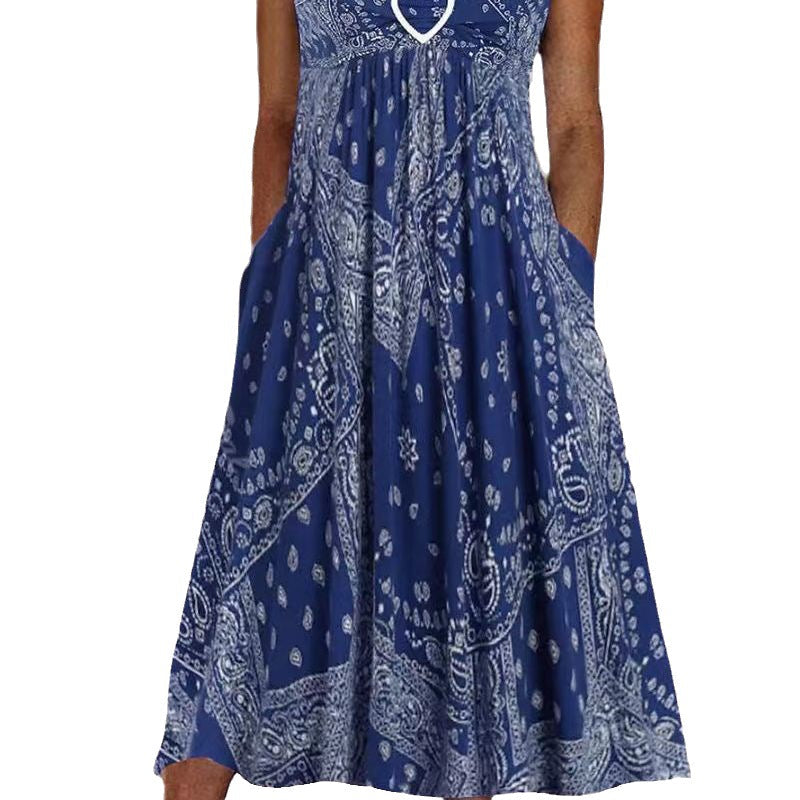 Damen Sommerliches Maxikleid mit elegantem Bandana-Muster und praktischen Taschen R&B