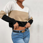 Damen V-Ausschnitt Pullover mit gestreiftem Design und lässigem Schnitt R&B