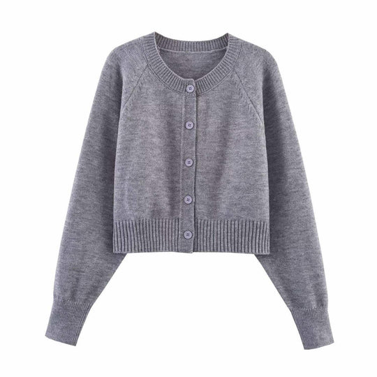 Damen cropped Strickjacke mit Knopfdetails und elastischem Bund R&B