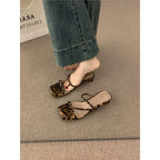 Damen elegante flache Sandalen mit kreativen Leopardenmuster R&B