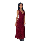 Damen Maxikleid mit tiefem V-Ausschnitt und floralem Spitzenmuster R&B