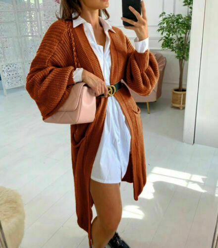 Damen Langstrickjacke mit grober Maschenstruktur und praktischen Taschen R&B