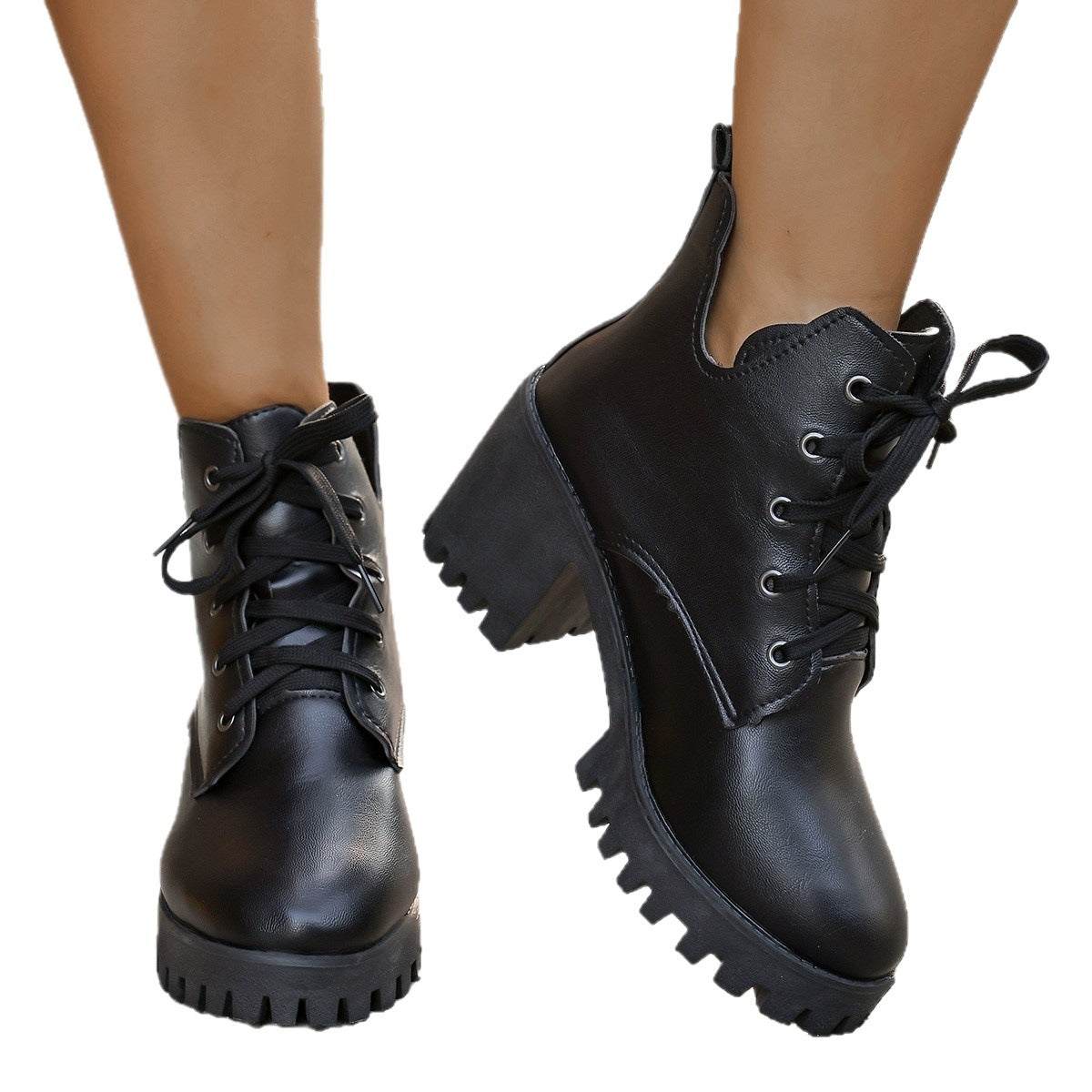 Damen Schnürstiefeletten mit robustem Blockabsatz und rutschfester Sohle R&B