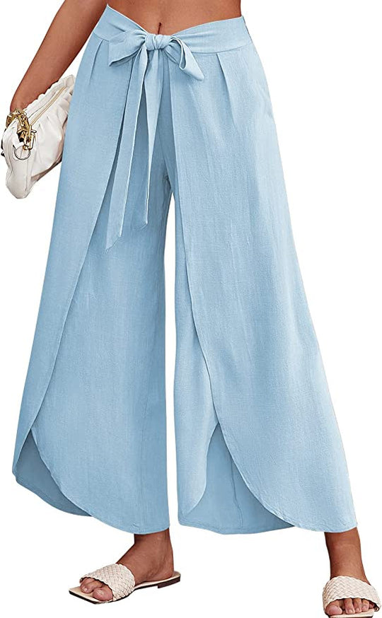 Damen Weite Sommerhose aus leichtem, atmungsaktivem Stoff mit Bindegürtel R&B
