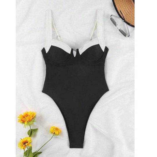 Damen Einteiliger Badeanzug mit raffiniertem Bustier-Design und hohen Beinausschnitten R&B