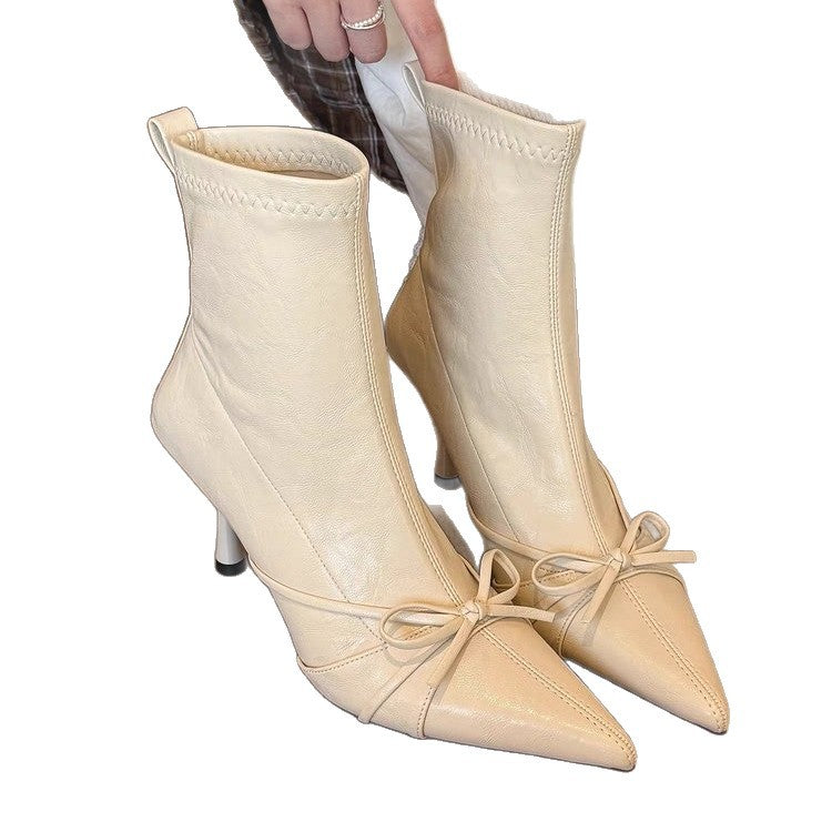 Damen elegante Plateau-Stiefeletten mit dekorativer Schnürung und spitzem Design R&B