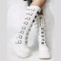 Damen Plattform Stiefel mit modischem Schnallen-Design und stabiler Sohle R&B