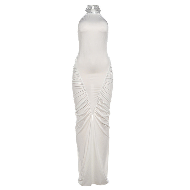 Damen Elegantes Maxikleid mit hochgeschlossenem Kragen und auffälligen Raffungselementen R&B