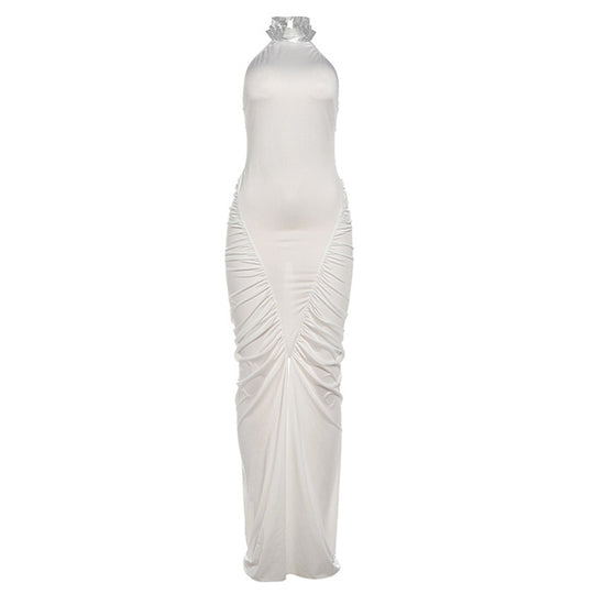Damen Elegantes Maxikleid mit hochgeschlossenem Kragen und auffälligen Raffungselementen R&B