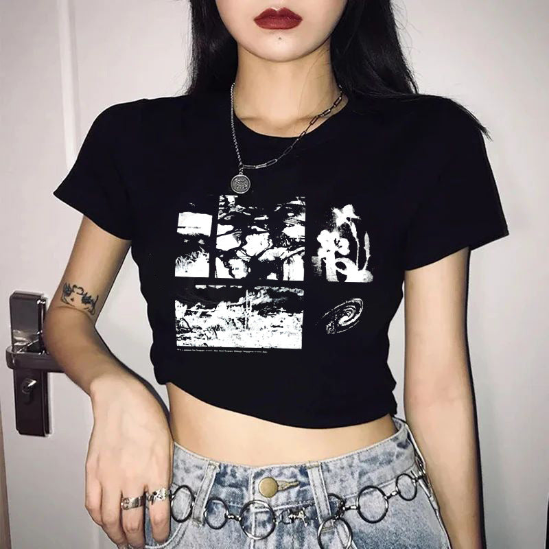 Damen Crop-T-Shirt mit verspieltem Kirschmotiv und elegantem Schleifenprint R&B
