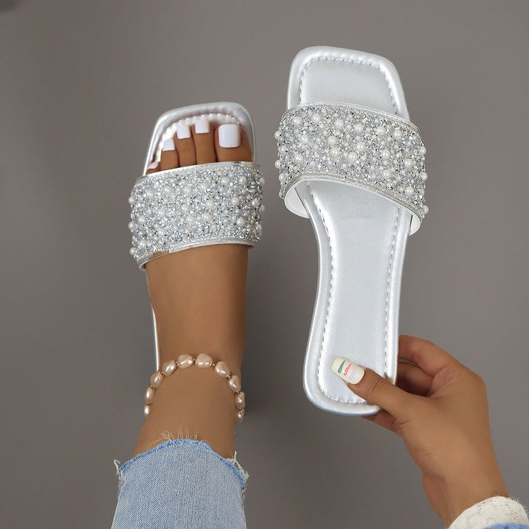 Damen Glitzernde Slipper mit funkelnden Strass-Applikationen R&B