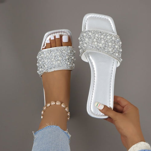 Damen Glitzernde Slipper mit funkelnden Strass-Applikationen R&B