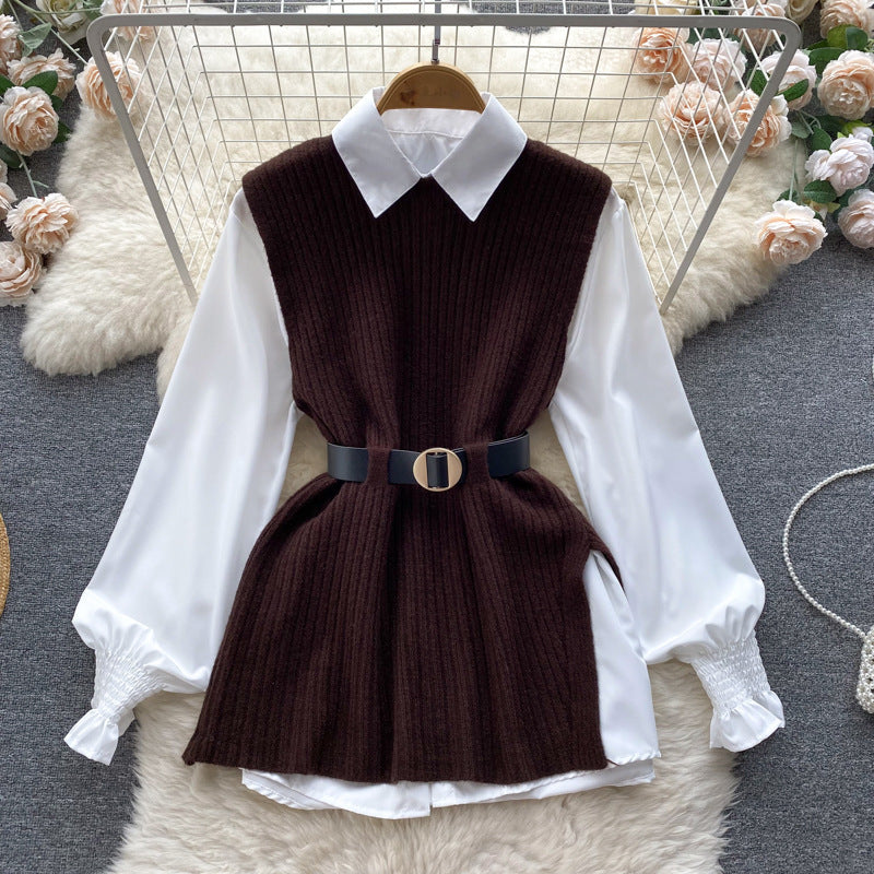 Damen modische Strickweste mit eleganter Hemdunterlage R&B