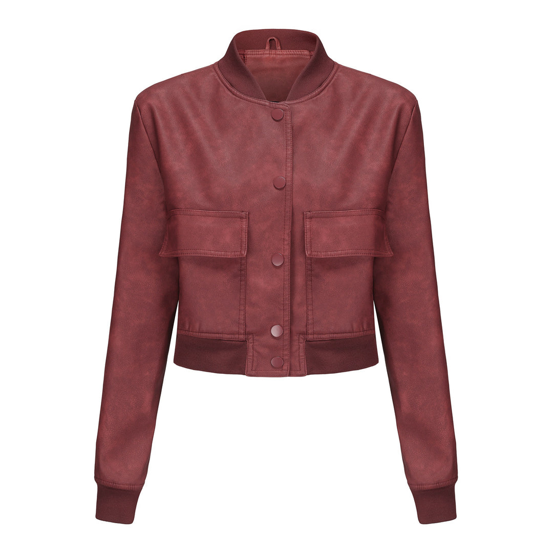 Damen Kunstleder Bomberjacke mit praktischen Taschen und elastischen Bündchen R&B