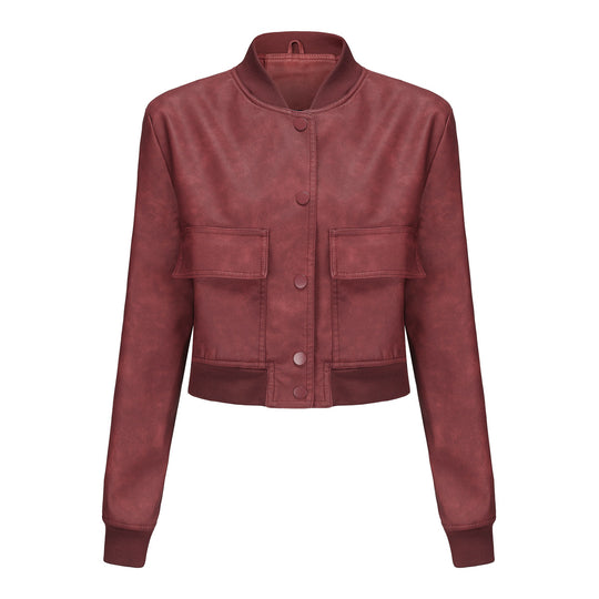 Damen Kunstleder Bomberjacke mit praktischen Taschen und elastischen Bündchen R&B