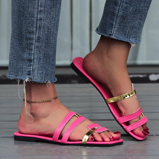 Damen modische Riemchen-Sandalen mit elegantem Metallic-Detail R&B