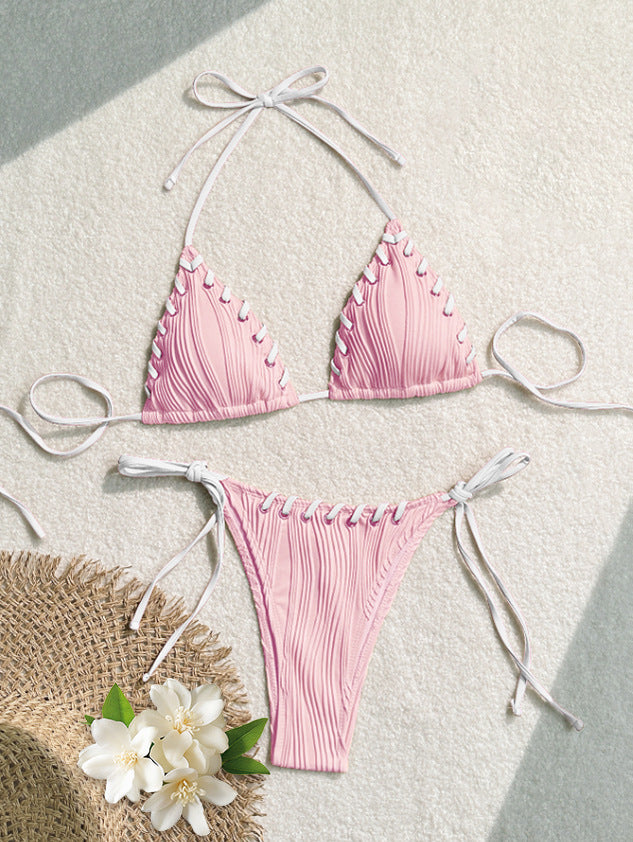 Damen Triangel-Bikini mit kontrastierenden Schnürdetails R&B