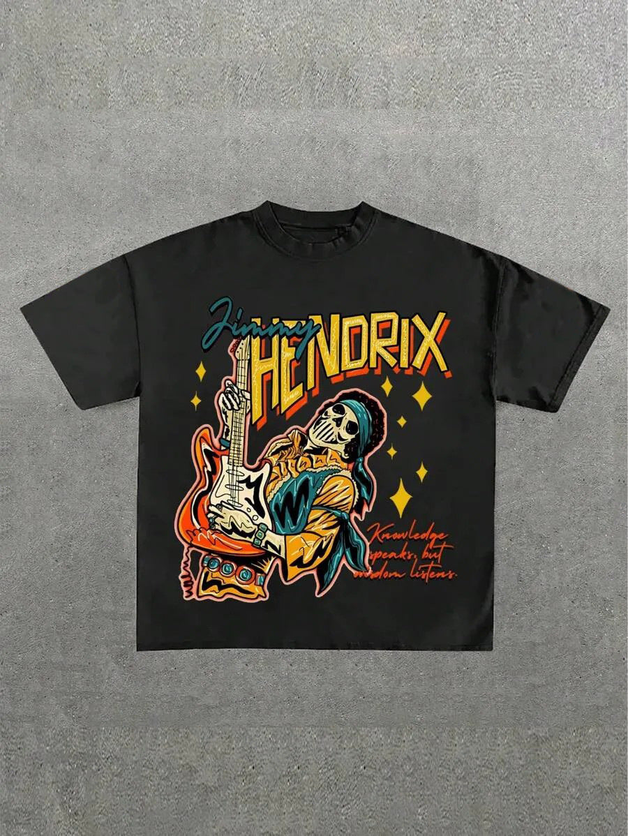 Damen Grafik T-Shirt mit einzigartigem Skelettdesign und kreativem Schriftzug R&B