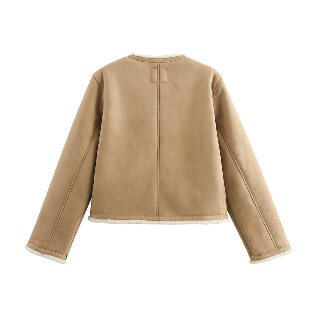 Damen Teddyjacke mit Button-Details und zwei aufgesetzten Taschen R&B