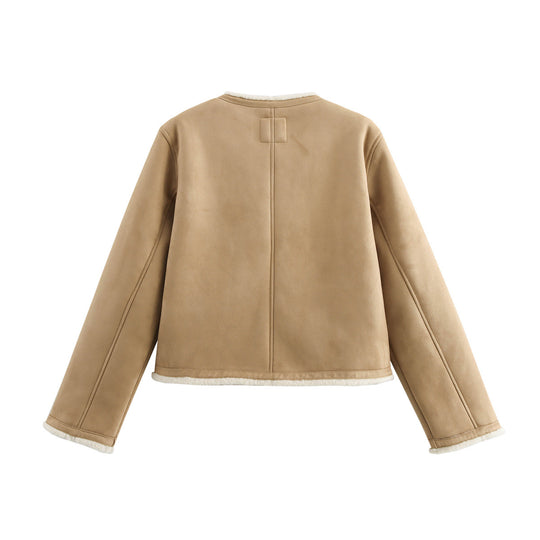 Damen Teddyjacke mit Button-Details und zwei aufgesetzten Taschen R&B