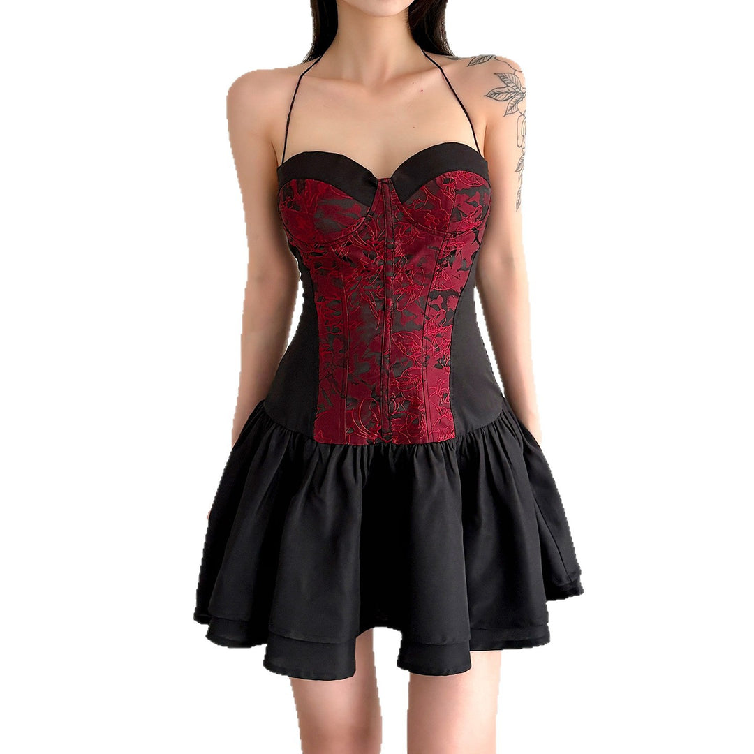 Damen Trägerkleid mit Corsagen-Design und voluminösem Rock R&B