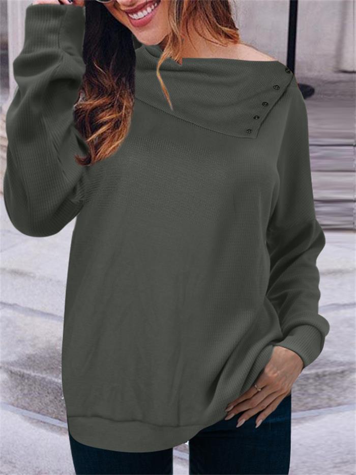 Damen eleganter Oversized Pullover mit asymmetrischem Halsausschnitt und Knopfdetails R&B