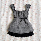 Damen Rüschenshirt mit Gingham-Muster und elastischen Trägern R&B