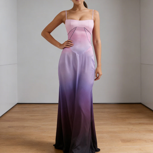 Damen Elegantes Abendkleid mit floralem Oberteil und schmalen Spaghetti-Trägern R&B