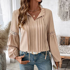 Damen Bluse mit feinen Falten und Spitze R&B