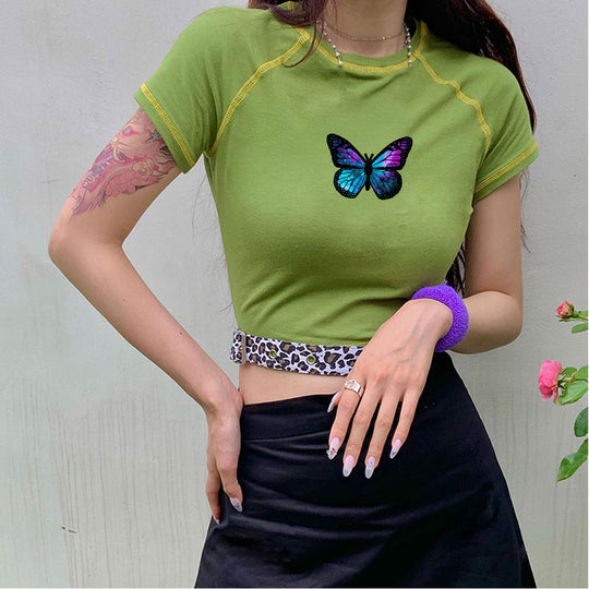 Damen stylisches Bio-Crop-Top mit Schmetterlingsdruck R&B
