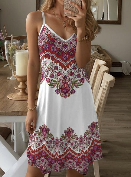 Damen Spaghetti-Träger Kleid mit stilvollem Paisleymuster und A-Linien Schnitt R&B